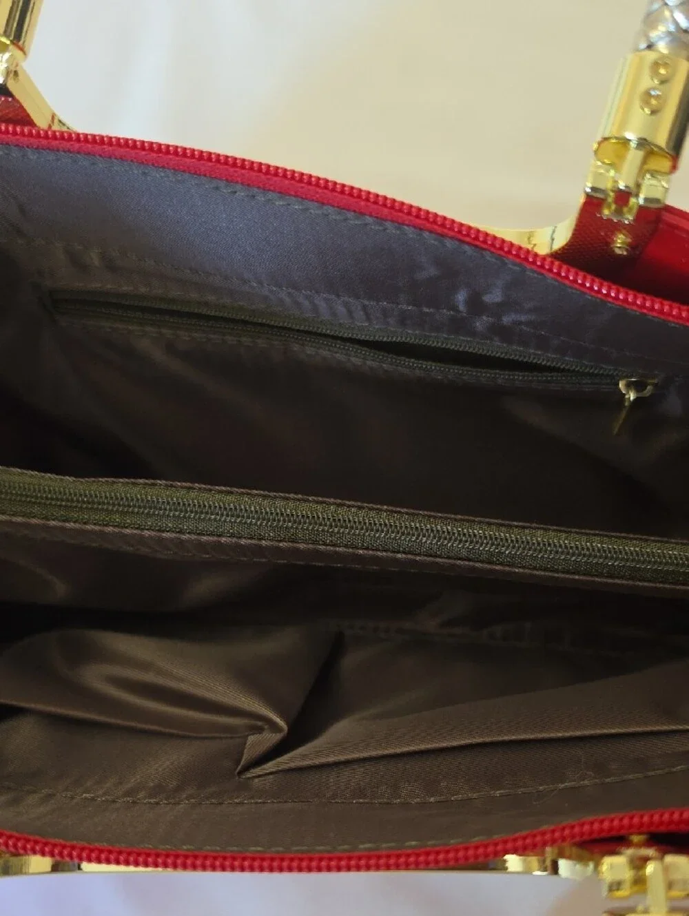 Patent Red Satchel with Gold-Tone Hardware